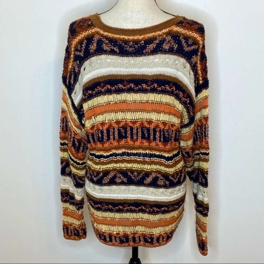 Casual Corner Sweater Women’s L Vintage Brown Striped Hand Knit Limited Edition - Picture 5 of 11